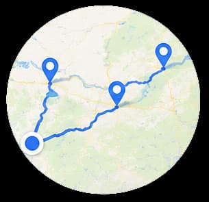 Carte avec itinéraire et étapes pour préparer un voyage avant le départ