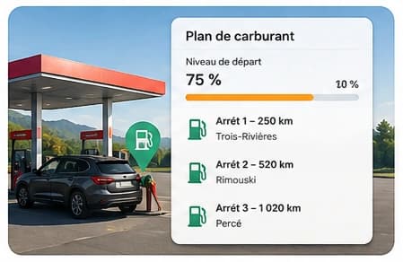 Arrêt de carburant et plan de ravitaillement pour un long trajet